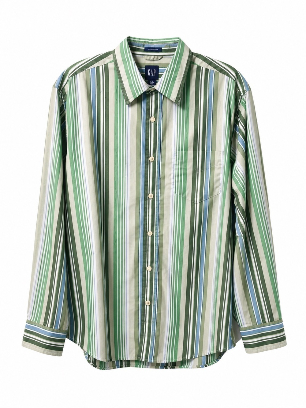 GAP,CLASSIC FIT,LONG SLEEVE,GREEN,TAN & STRIPED,BUTTON UP SHIRT.SIZE-L